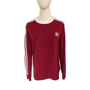 Adidas Originals Women’s 3-Stripes Burgundy Long Sleeve Trefoil T-Shirt M